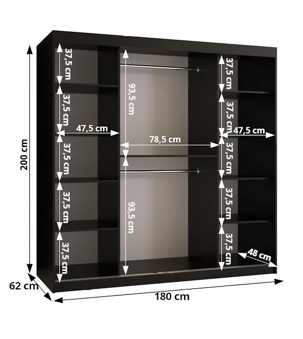 Ramiro I Contemporary 2 Sliding Door Wardrobe 9 Shelves 2 Rails White Matt 180cm
