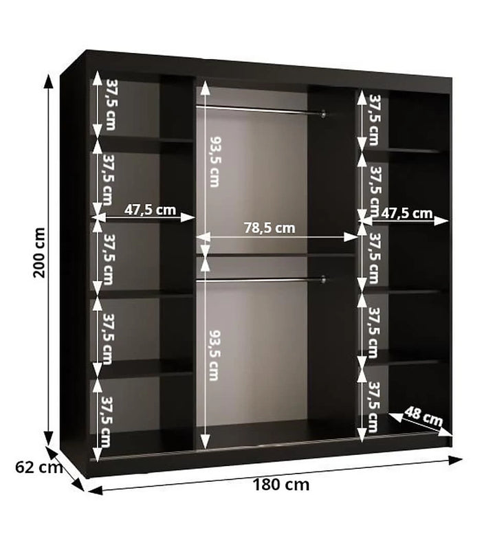 Ramiro I Contemporary 2 Sliding Door Wardrobe 9 Shelves 2 Rails White Matt 180cm