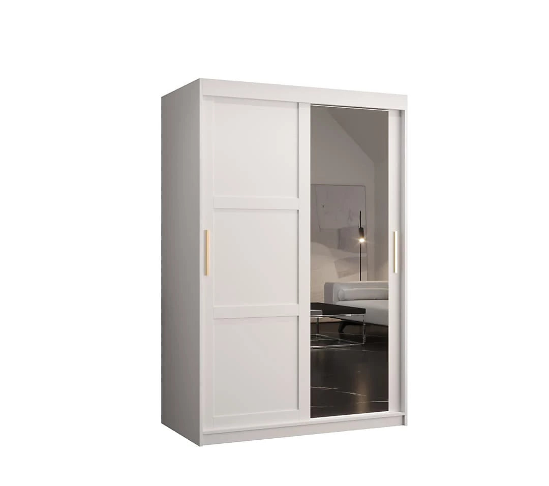Ramiro II Contemporary 2 Sliding Door Wardrobe 5 Shelves 2 Rails White Matt 120cm