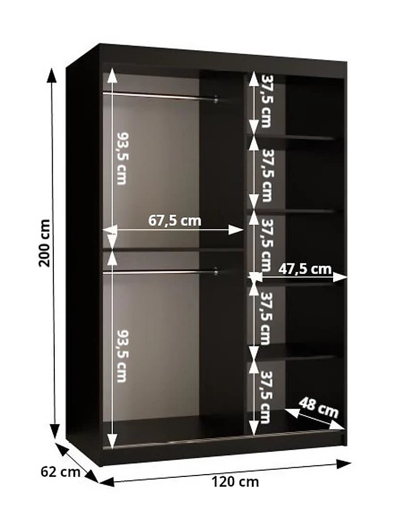Ramiro II Contemporary 2 Sliding Door Wardrobe 5 Shelves 2 Rails White Matt 120cm