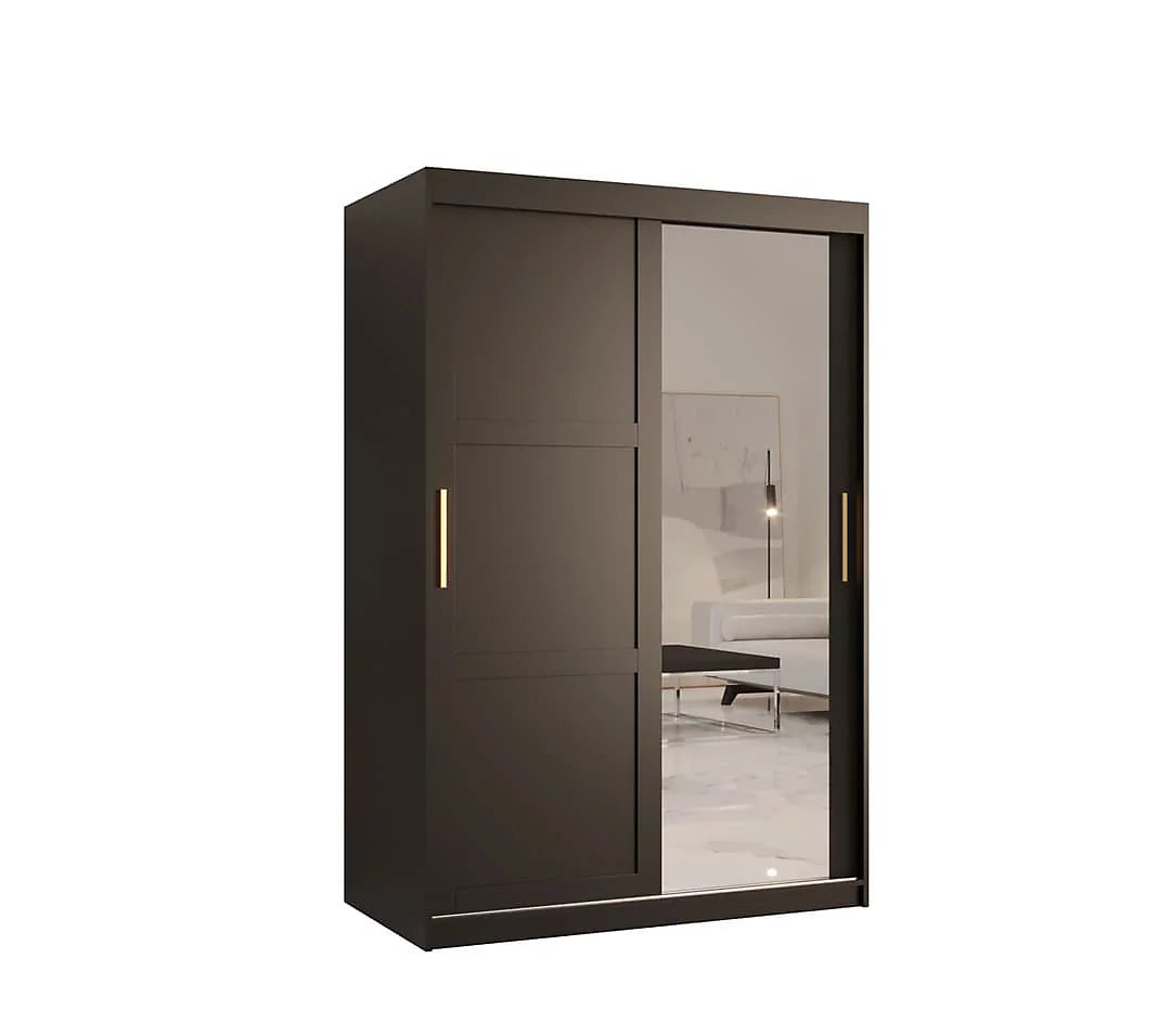 Ramiro II Contemporary 2 Sliding Door Wardrobe 5 Shelves 2 Rails Black Matt 120cm