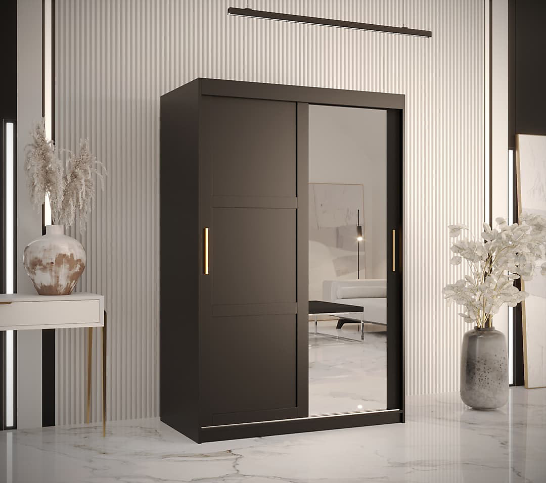 Ramiro II Contemporary 2 Sliding Door Wardrobe 5 Shelves 2 Rails Black Matt 120cm