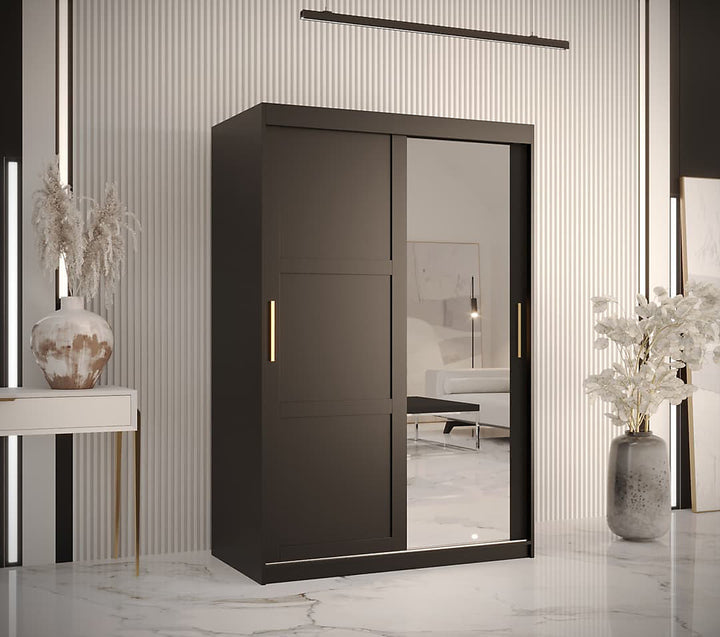 Ramiro II Contemporary 2 Sliding Door Wardrobe 5 Shelves 2 Rails Black Matt 120cm