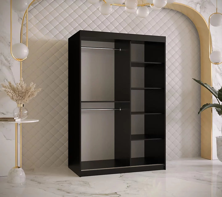 Ramiro II Contemporary 2 Sliding Door Wardrobe 5 Shelves 2 Rails Black Matt 120cm