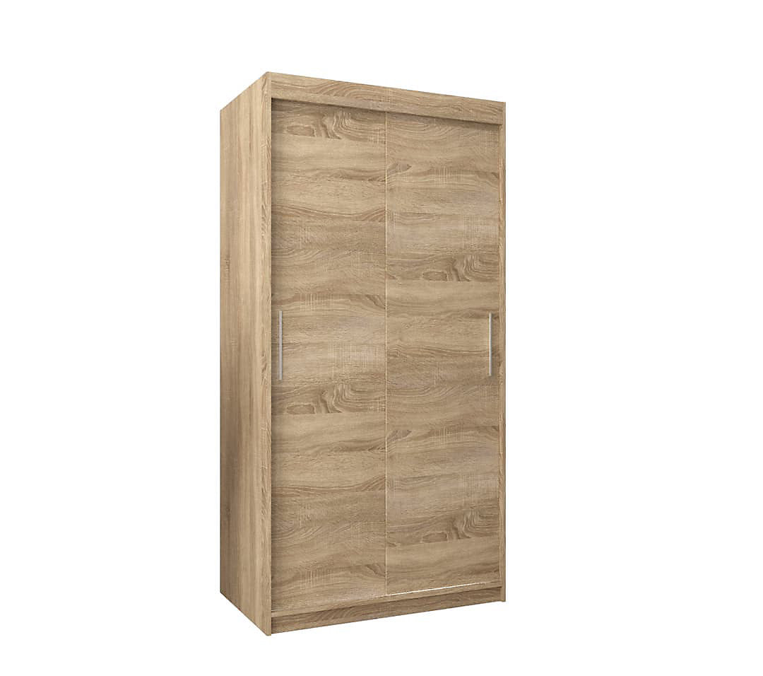 Tokyo Contemporary 2 Sliding Door Wardrobe 5 Shelves 2 Rails Oak Sonoma Effect