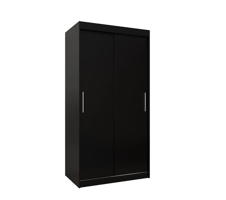 Tokyo Contemporary 2 Sliding Door Wardrobe 5 Shelves 2 Rails Black Matt