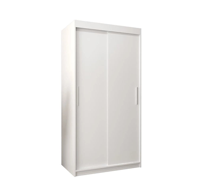 Tokyo Contemporary 2 Sliding Door Wardrobe 5 Shelves 2 Rails White Matt