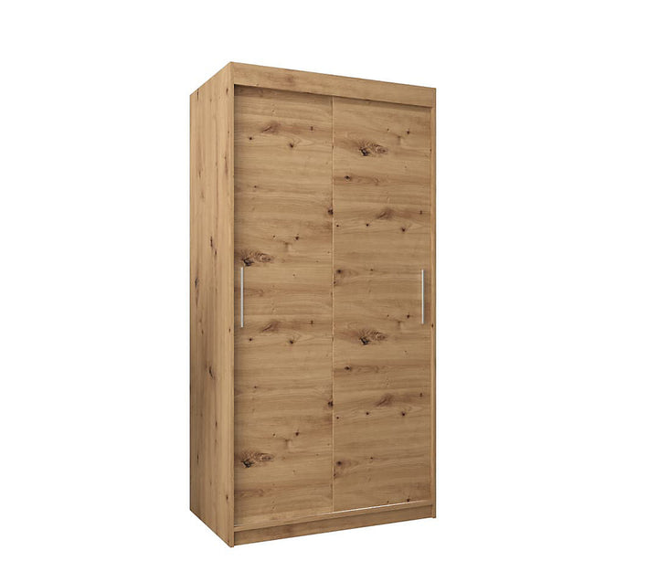Tokyo Contemporary 2 Sliding Door Wardrobe 5 Shelves 2 Rails Oak Artisan Effect