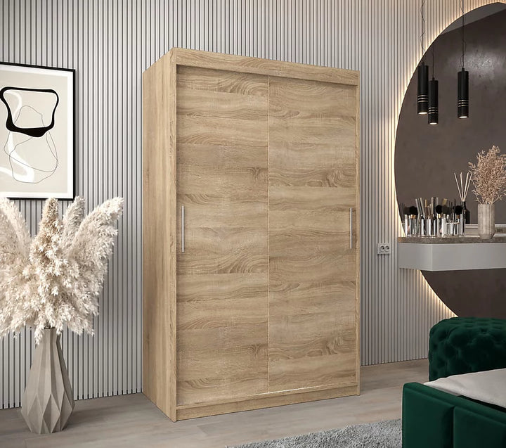 Tokyo Contemporary 2 Sliding Door Wardrobe 5 Shelves 2 Rails Oak Sonoma Effect