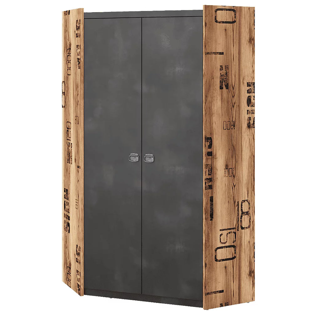 Funky Fargo Corner Wardrobe in Raw Steel & Canyon Alpine Spruce