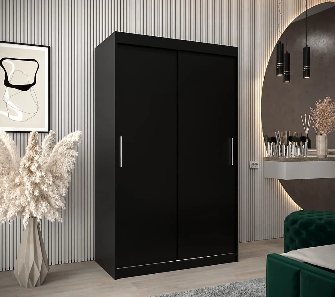 Tokyo Contemporary 2 Sliding Door Wardrobe 5 Shelves 2 Rails Black Matt