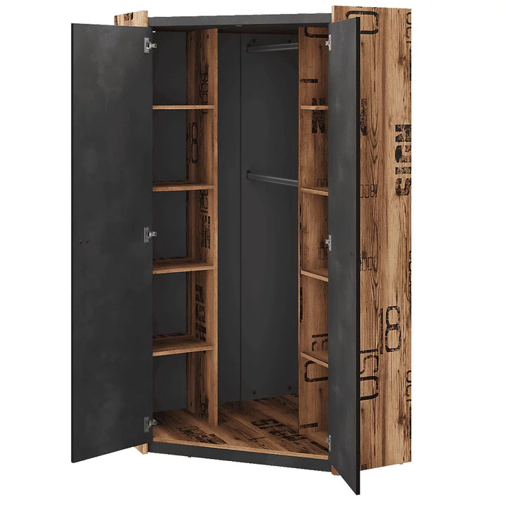 Funky Fargo Corner Wardrobe in Raw Steel & Canyon Alpine Spruce