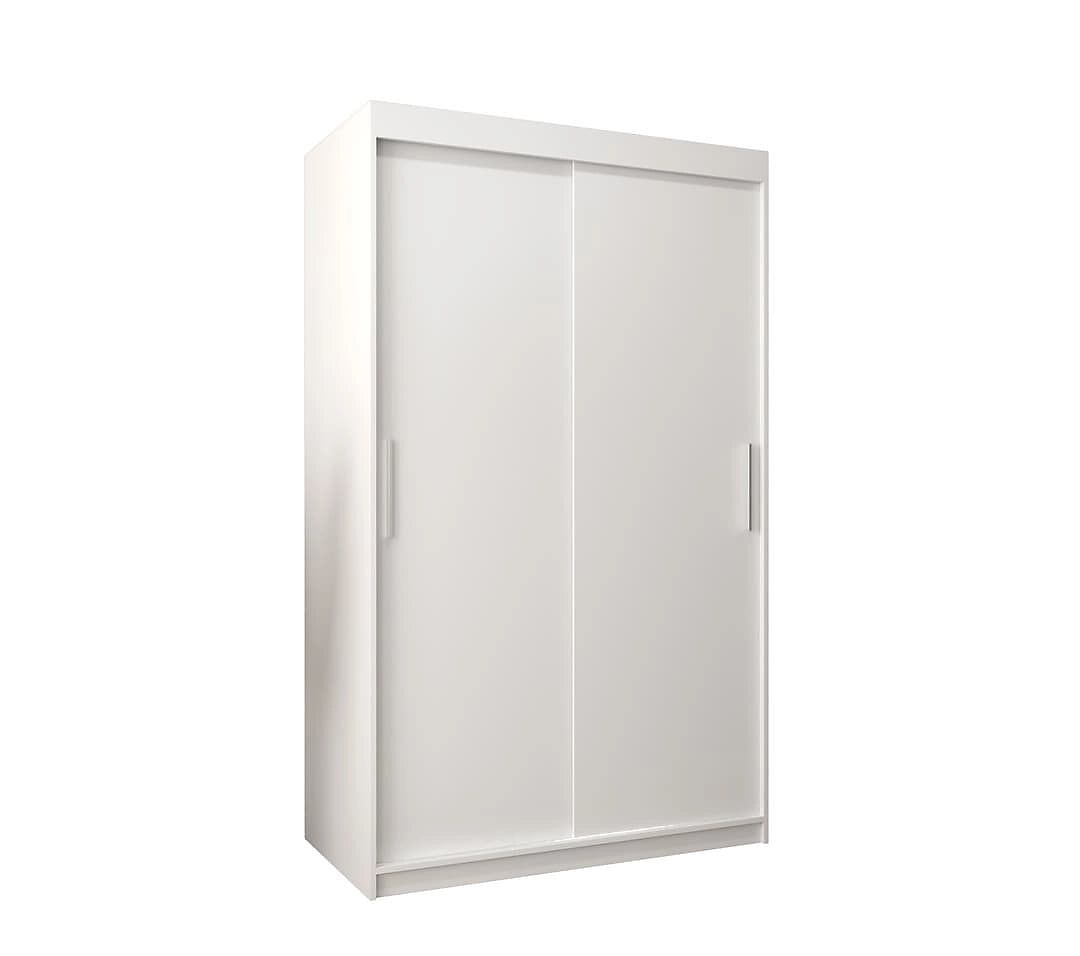 Tokyo Contemporary 2 Sliding Door Wardrobe 5 Shelves 2 Rails White Matt