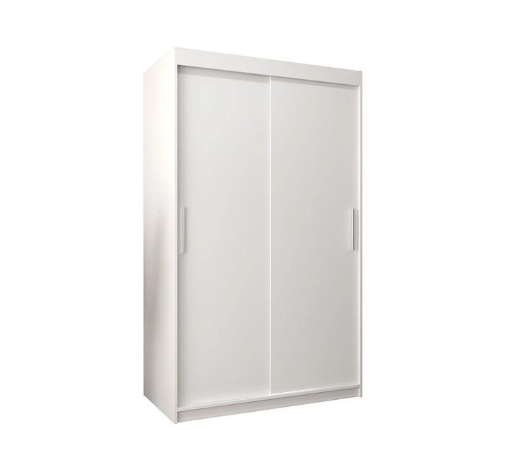 Tokyo Contemporary 2 Sliding Door Wardrobe 5 Shelves 2 Rails White Matt