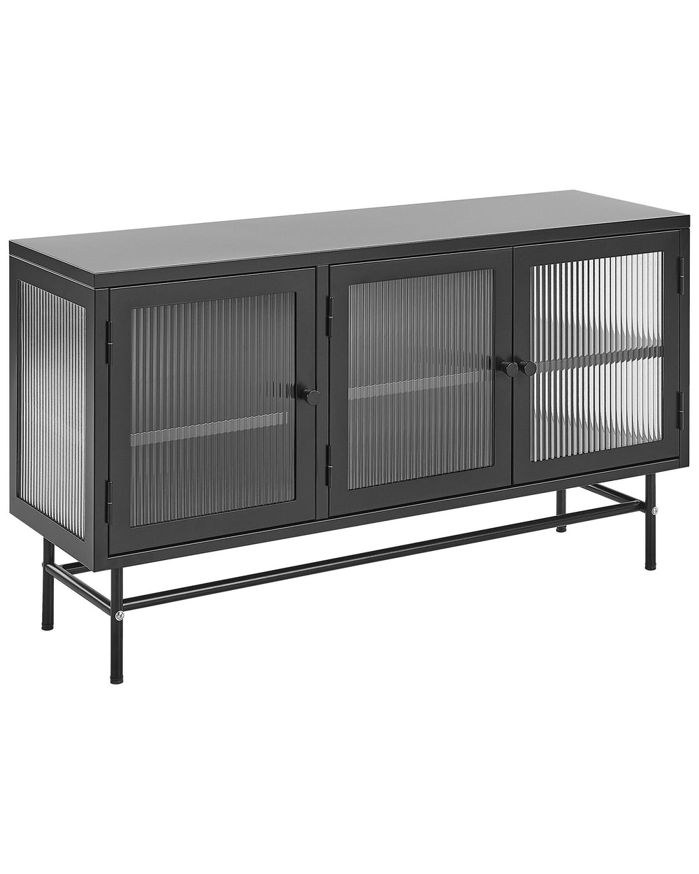 Devon 3 Door Metal Sideboard with Glass Display Black