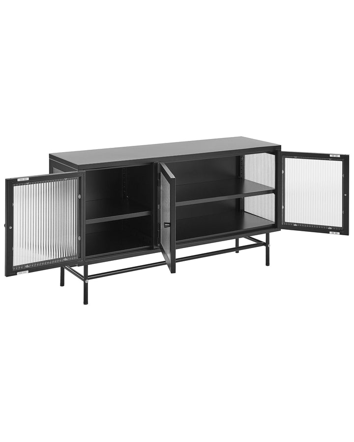 Rahn 3 Door Metal Sideboard with Glass Display Black