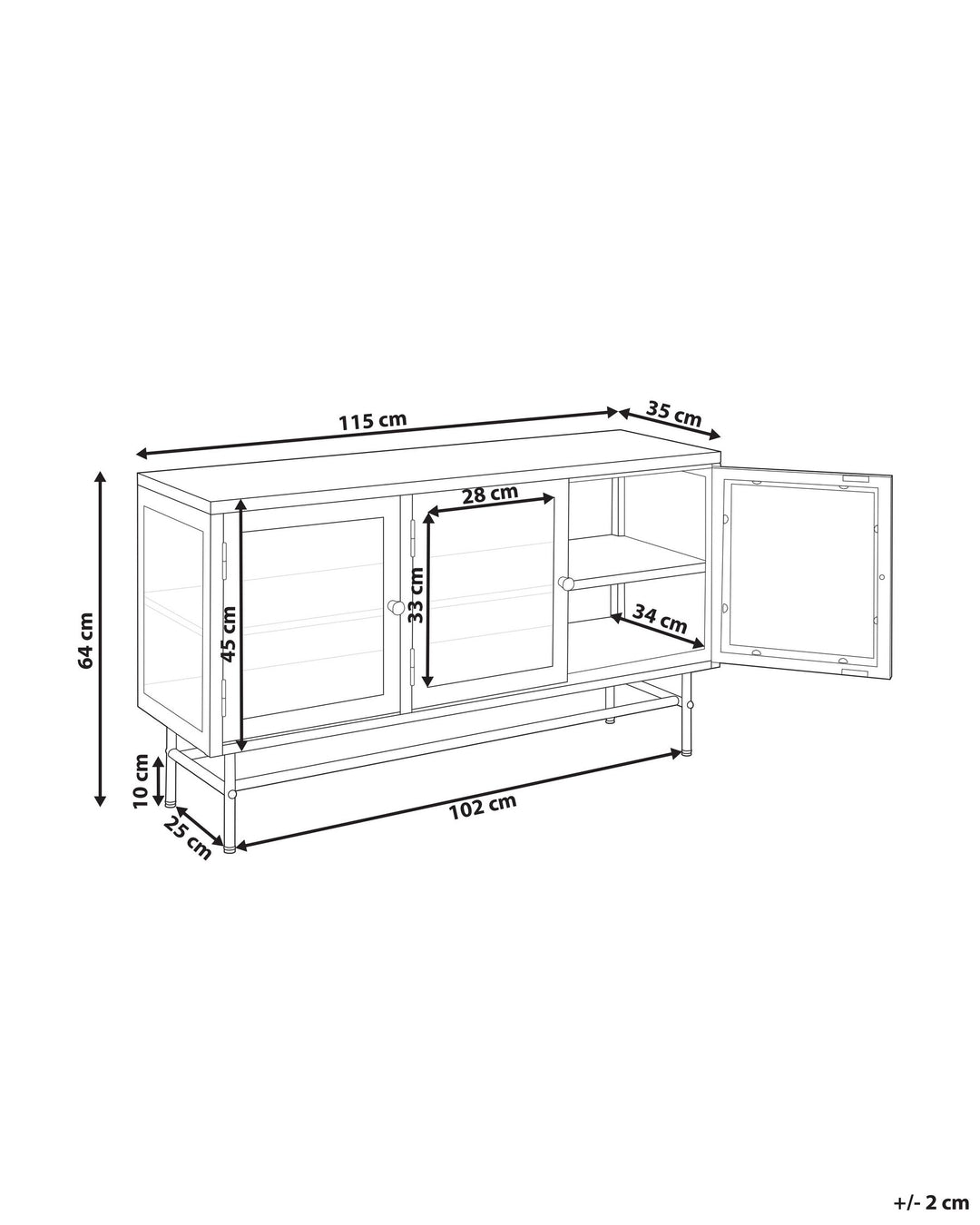 Rahn 3 Door Metal Sideboard with Glass Display Black