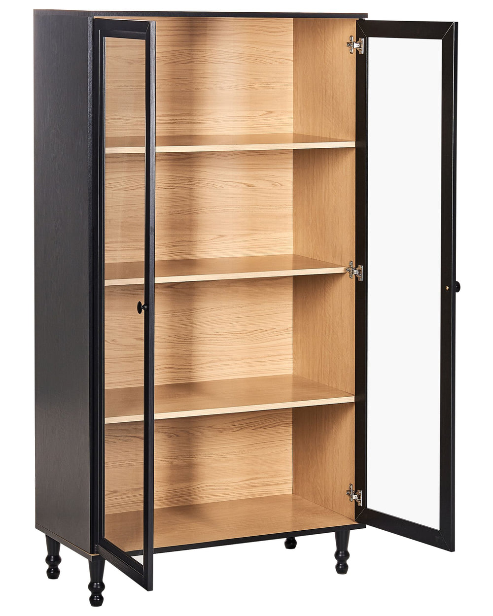 Wooden cabinet with glass door on a white background