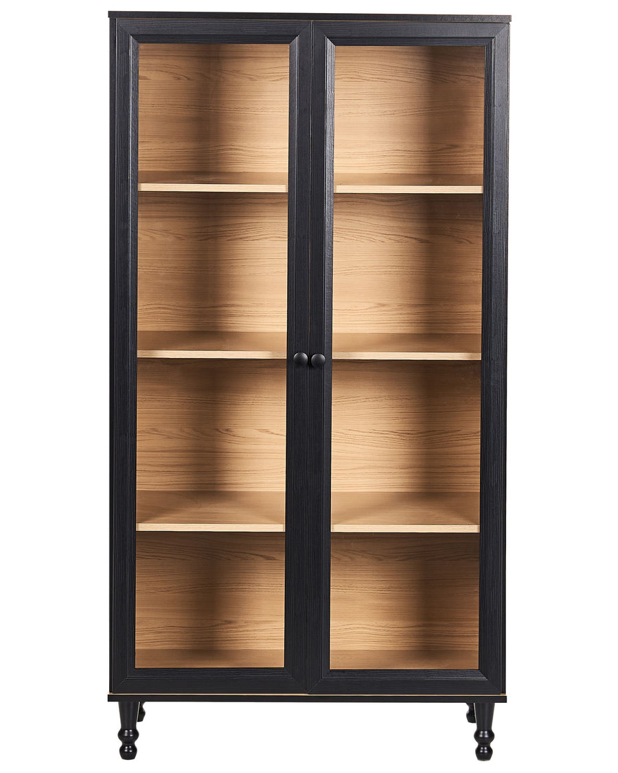 Wooden cabinet with glass doors on a white background