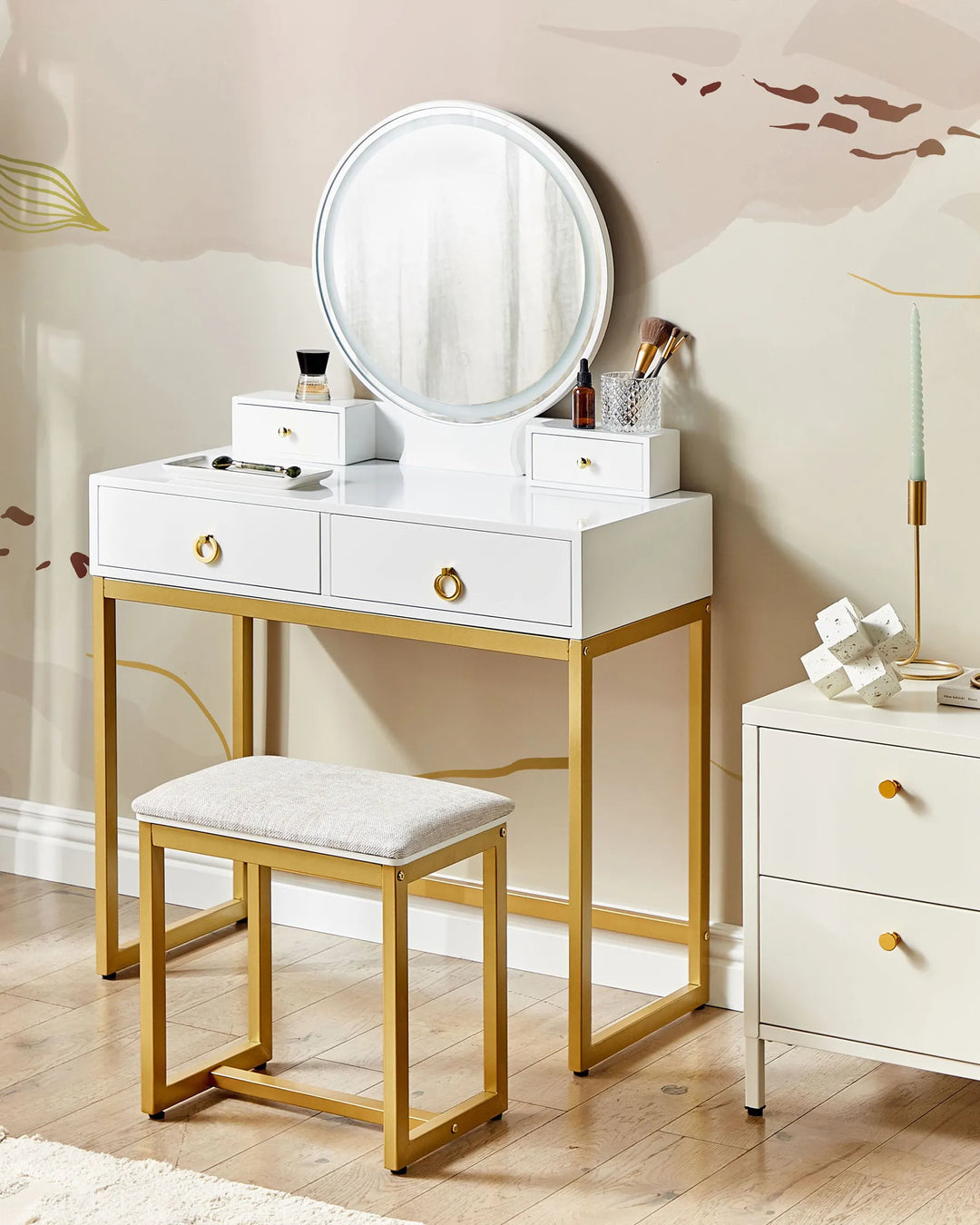 Dressing Table with Mirror and Stool White Averly