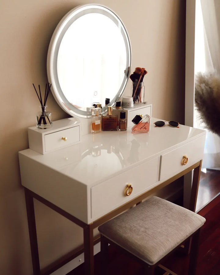 Dressing Table with Mirror and Stool White Averly