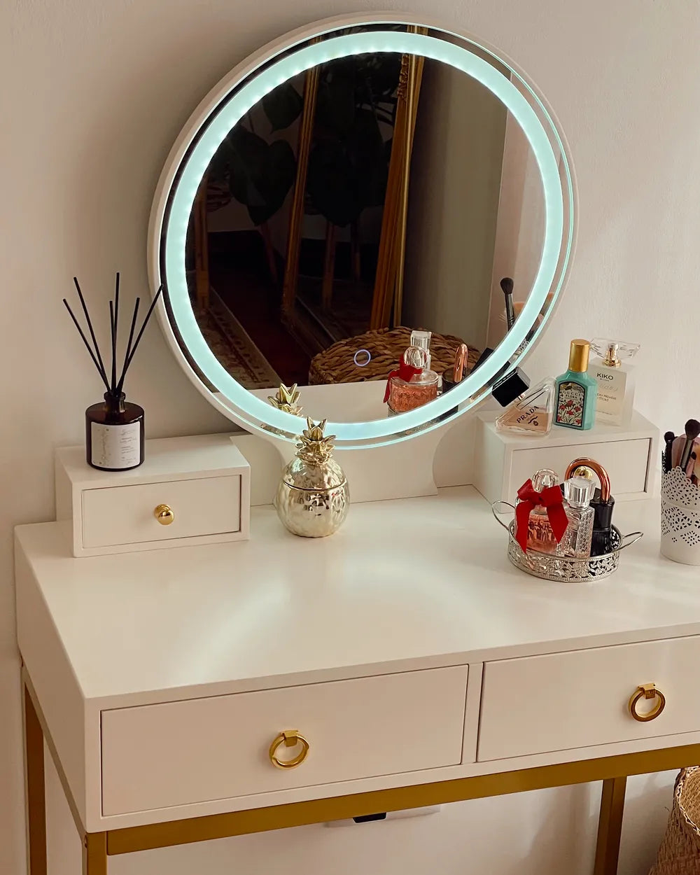 Dressing Table with Mirror and Stool White Averly
