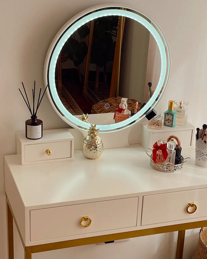 Dressing Table with Mirror and Stool White Averly