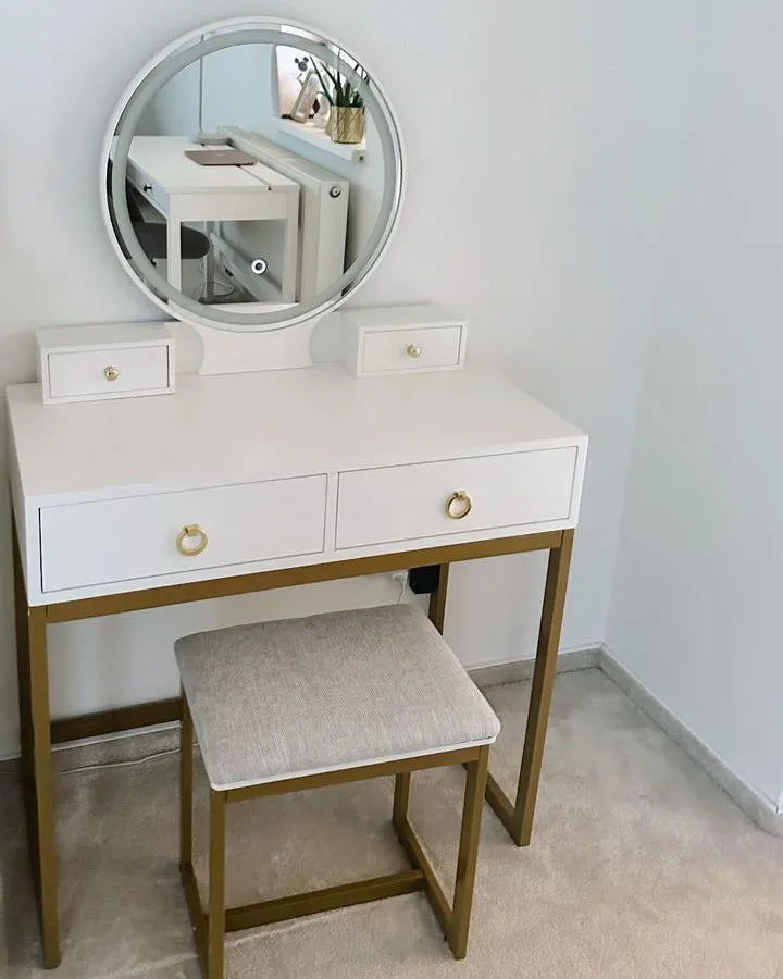 Dressing Table with Mirror and Stool White Averly