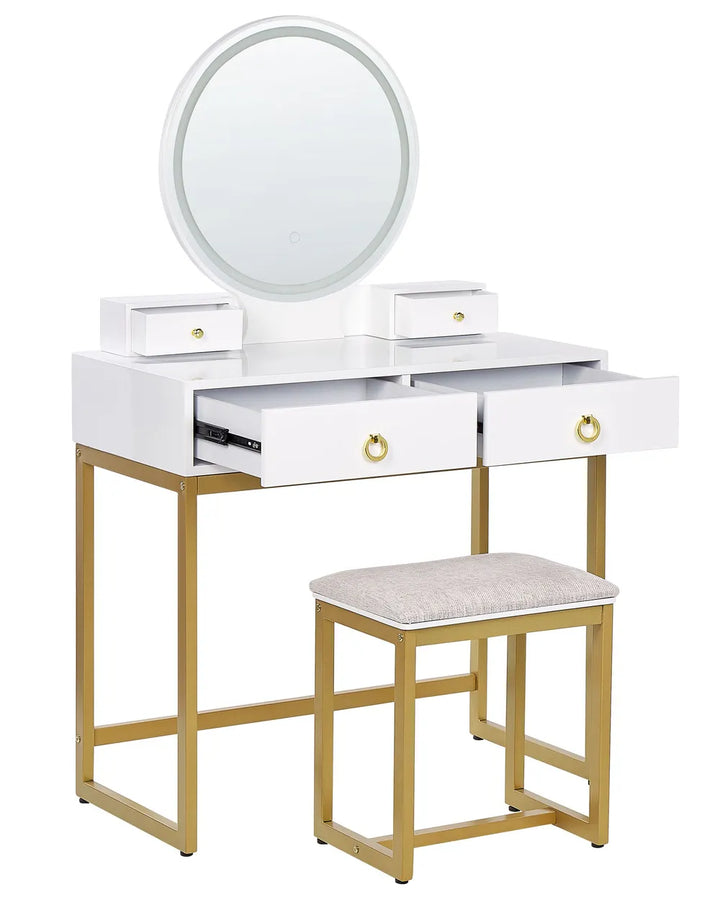 Dressing Table with Mirror and Stool White Averly