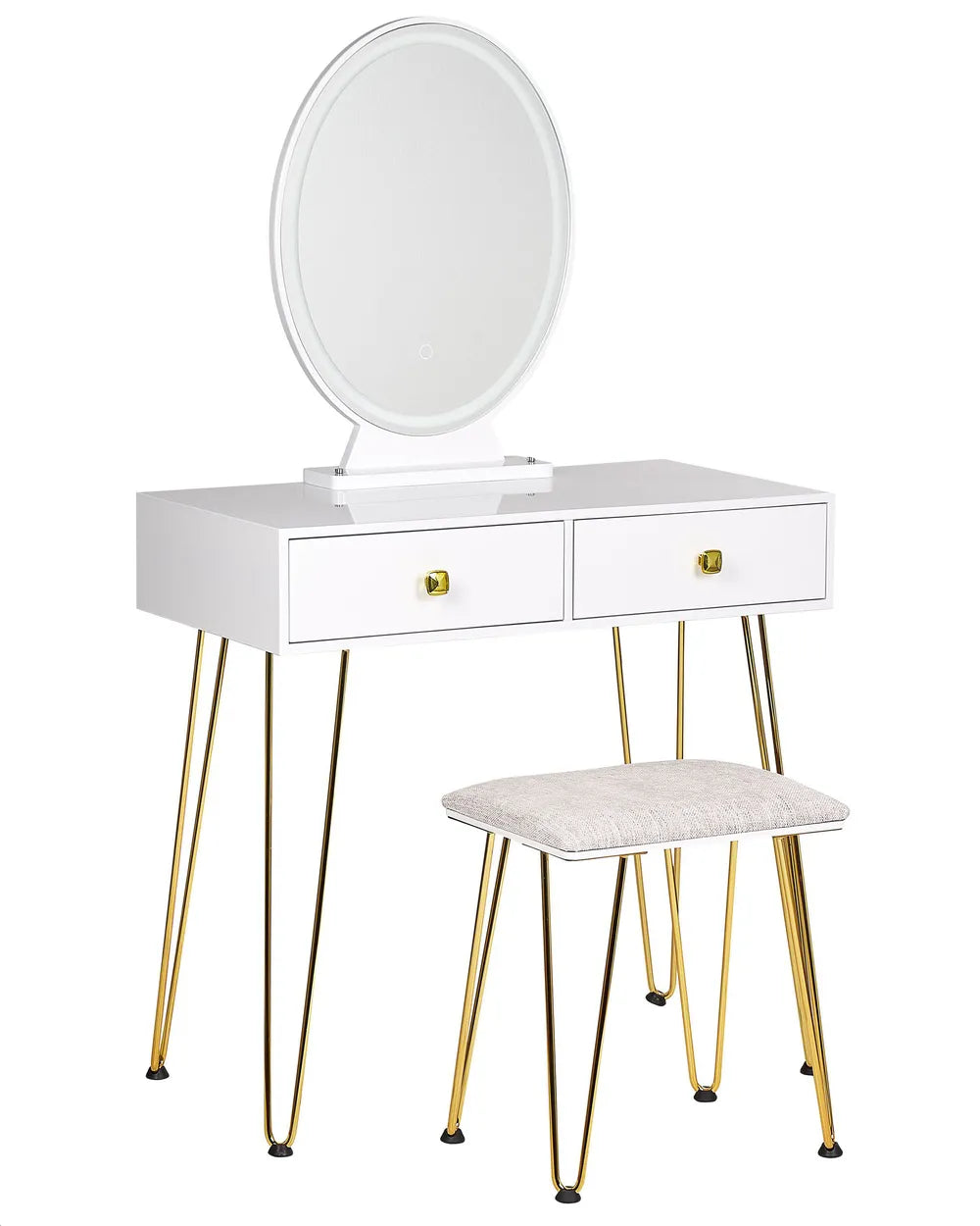 Dressing Table with Mirror and Stool White Elowen