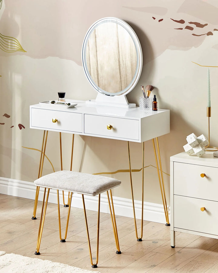 Dressing Table with Mirror and Stool White Elowen