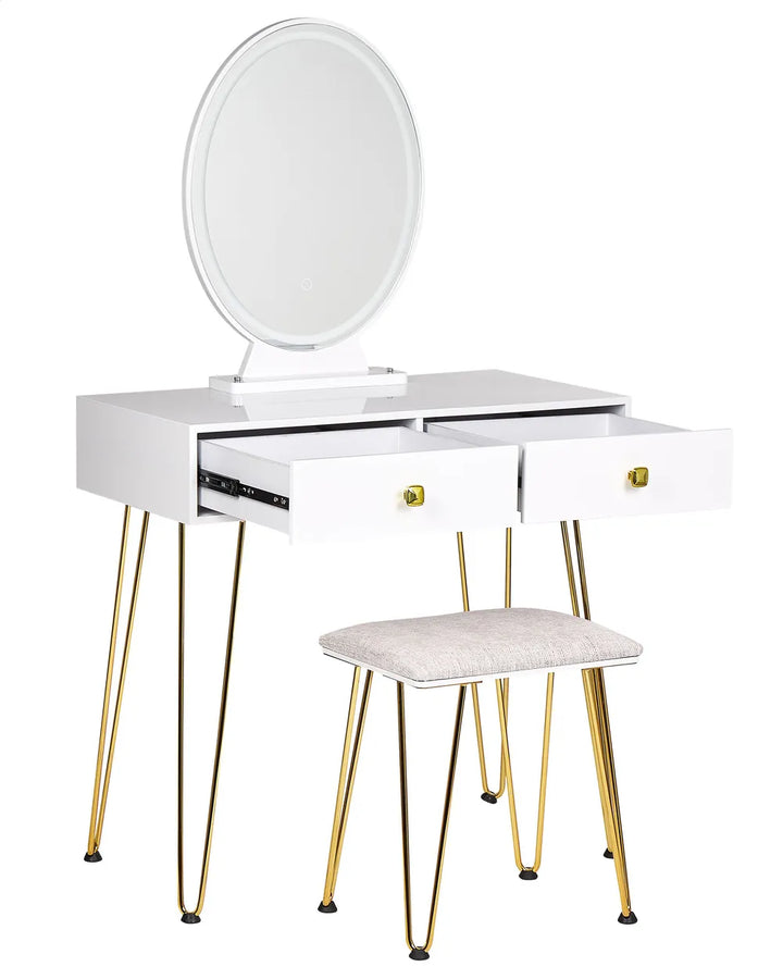 Dressing Table with Mirror and Stool White Elowen