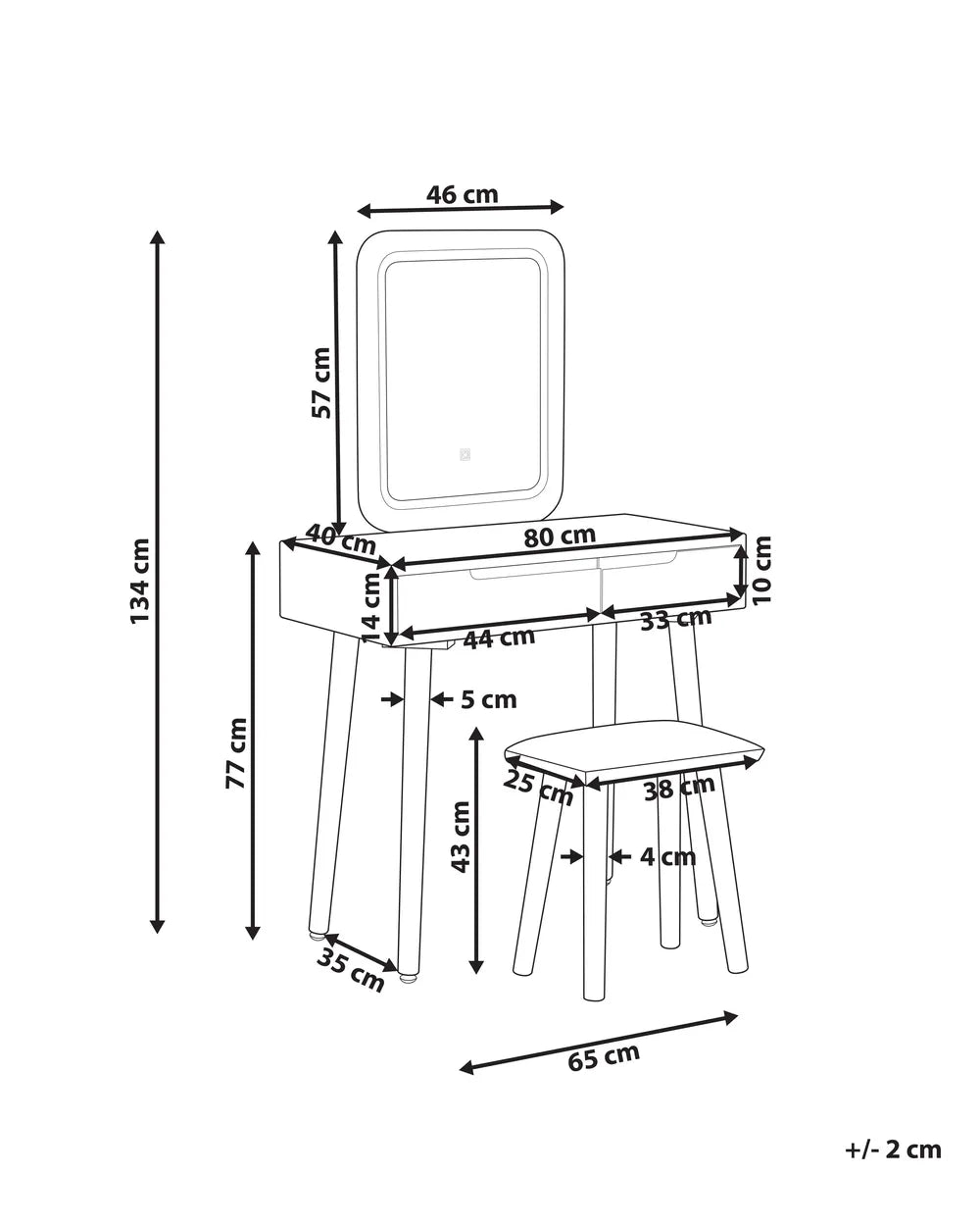 Dressing Table with Mirror and Stool White Valencia