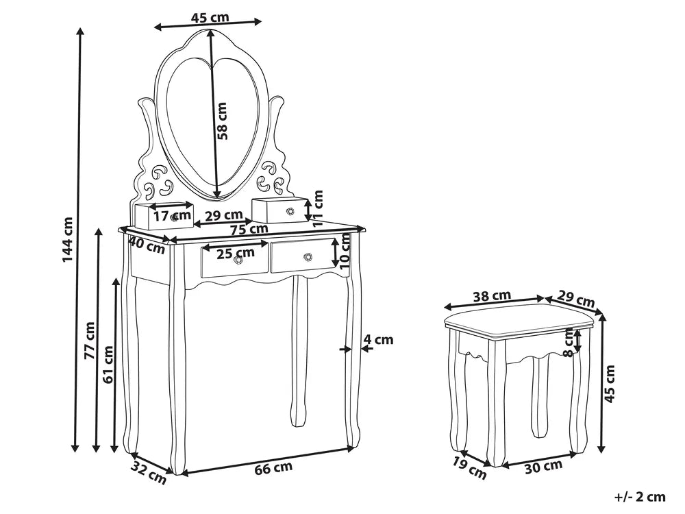 Dressing Table with Mirror and Stool White Remi
