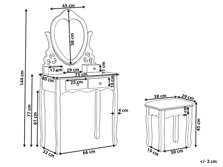 Dressing Table with Mirror and Stool White Remi