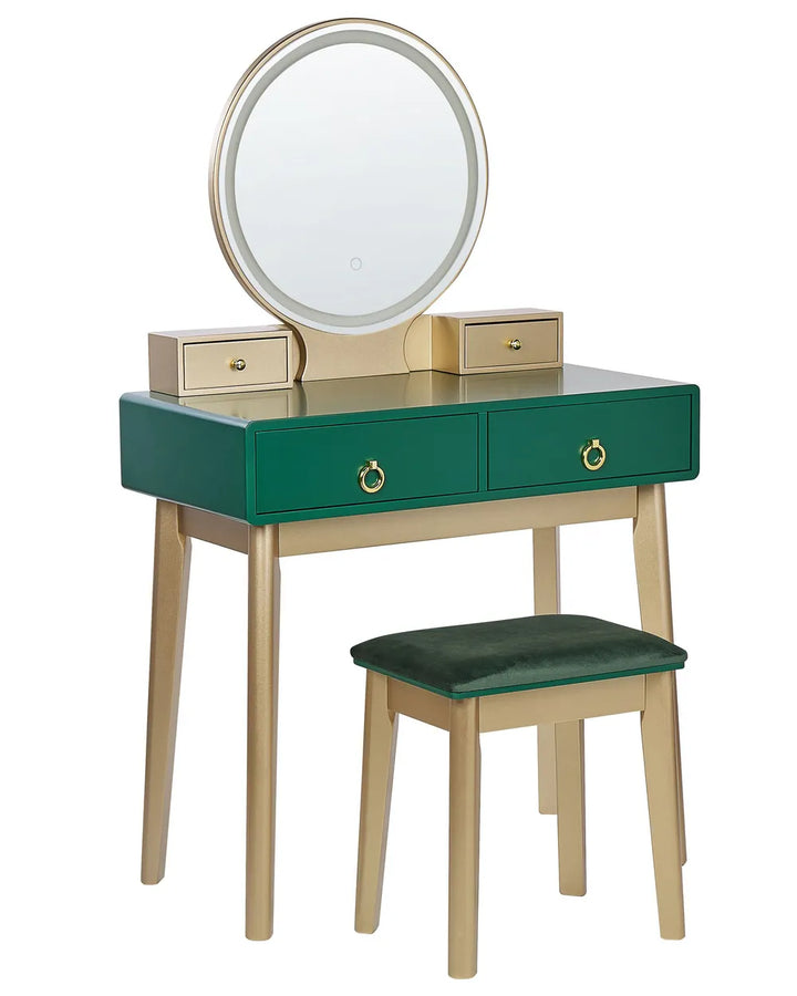 Dressing Table with Mirror and Stool Emerald Green Lunara