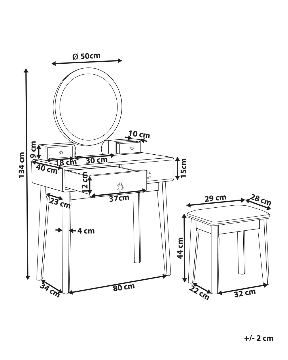 Dressing Table with Mirror and Stool Emerald Green Lunara