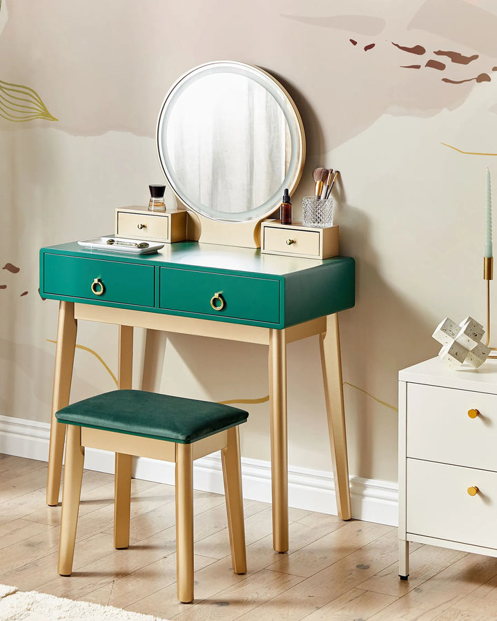 Dressing Table with Mirror and Stool Emerald Green Lunara
