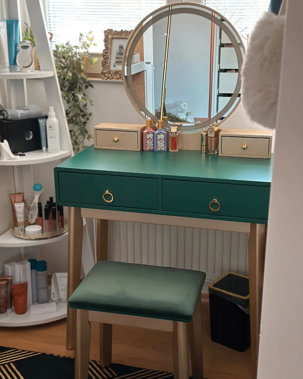Dressing Table with Mirror and Stool Emerald Green Lunara