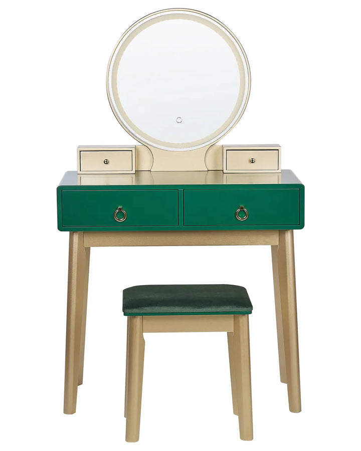 Dressing Table with Mirror and Stool Emerald Green Lunara