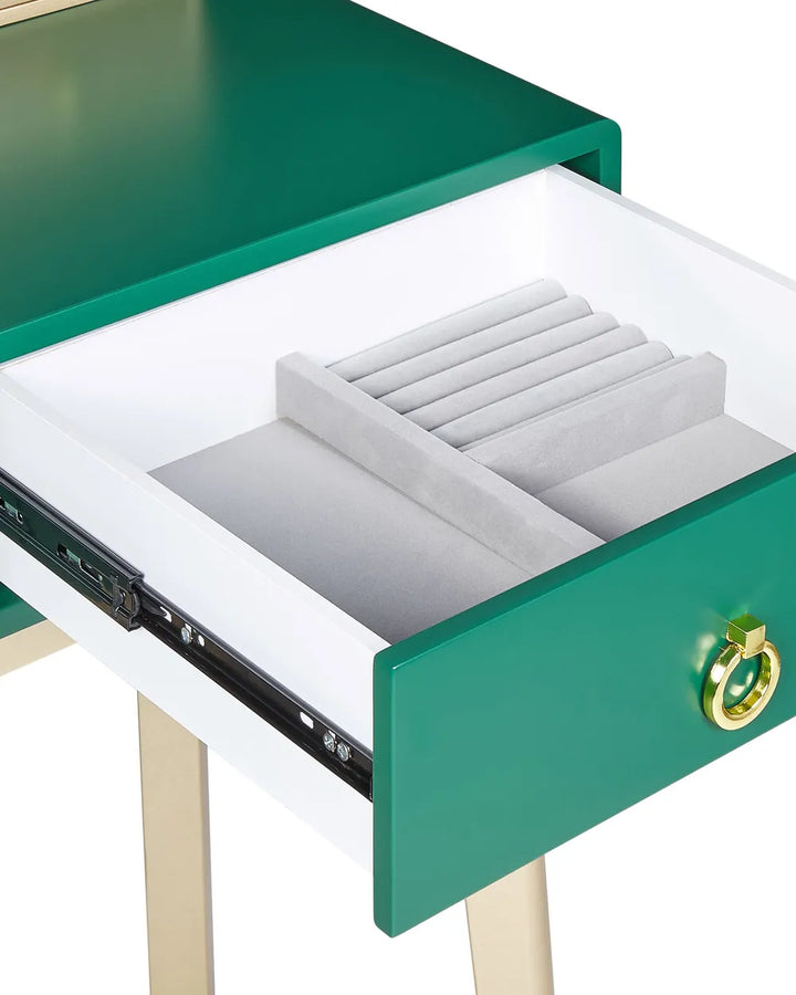 Dressing Table with Mirror and Stool Emerald Green Lunara