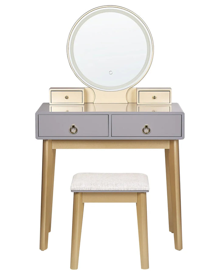 Dressing Table with Mirror and Stool Grey Bellora