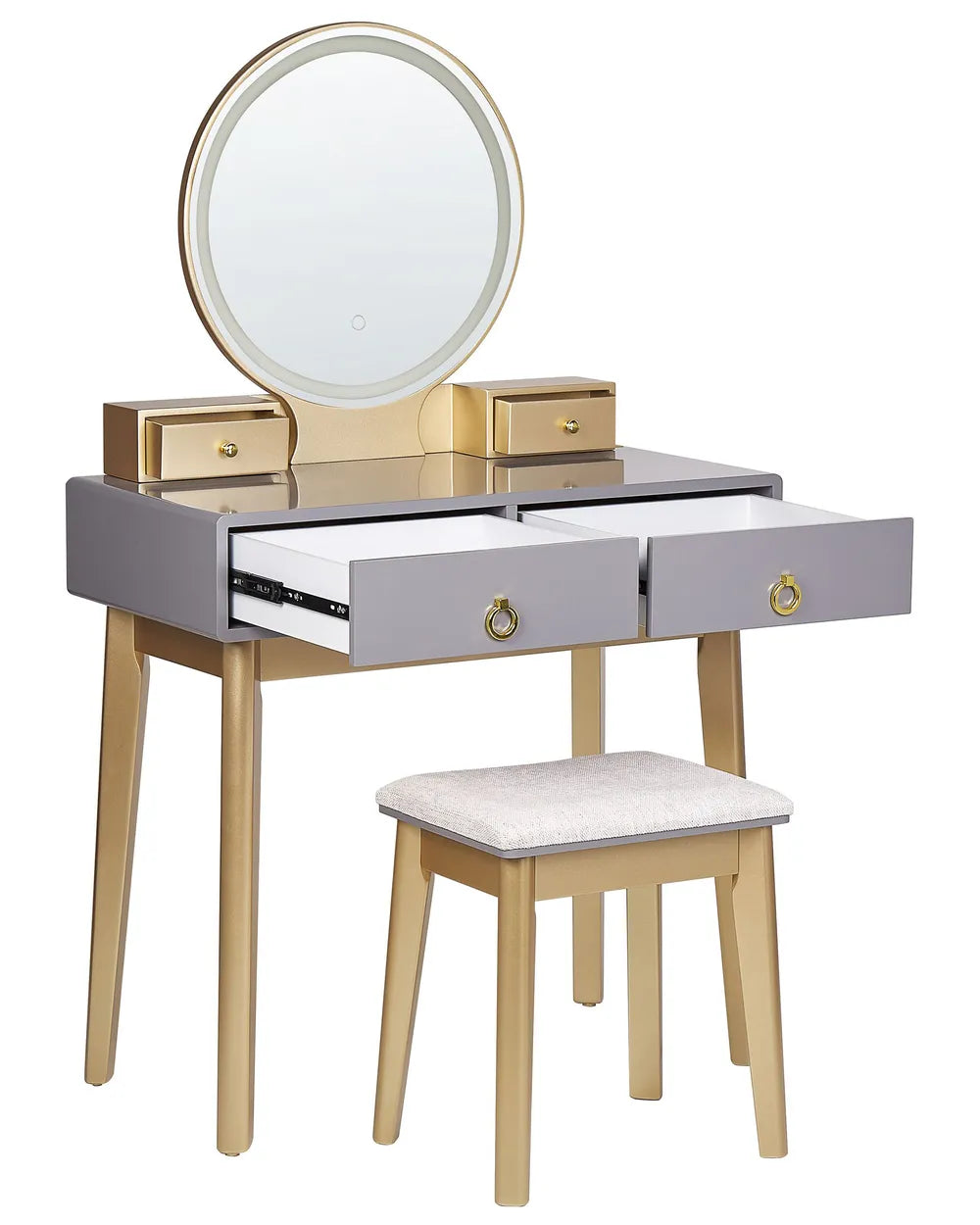 Dressing Table with Mirror and Stool Grey Bellora