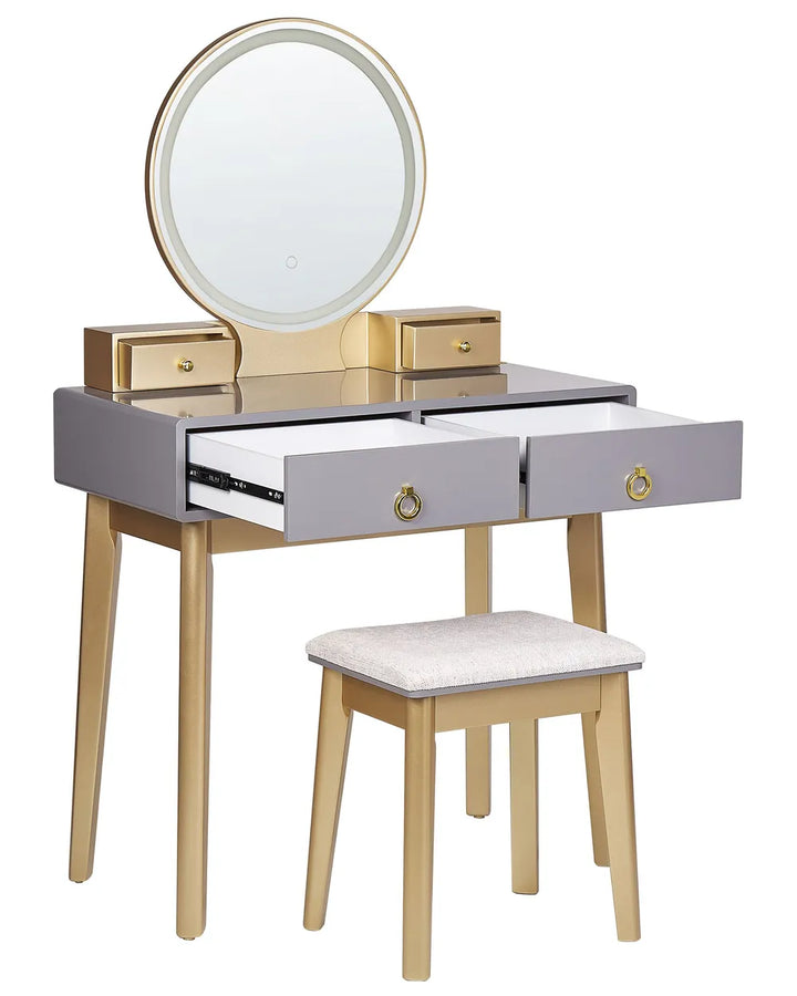 Dressing Table with Mirror and Stool Grey Bellora