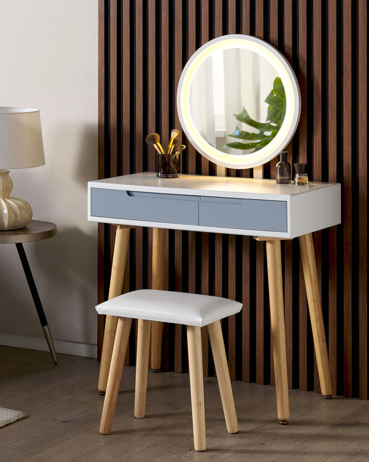 Dressing Table with Mirror and Stool White Zavyn