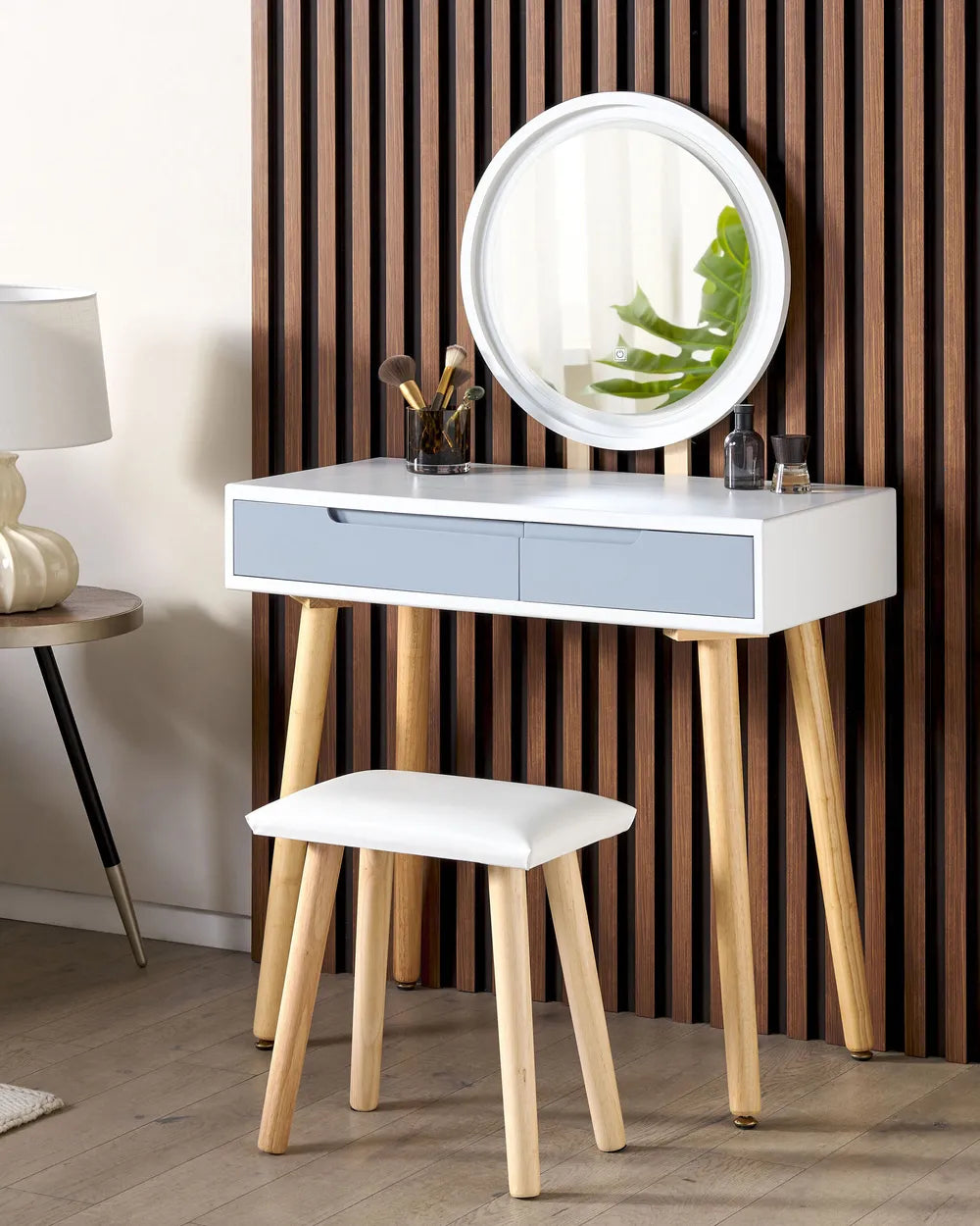 Dressing Table with Mirror and Stool White Zavyn