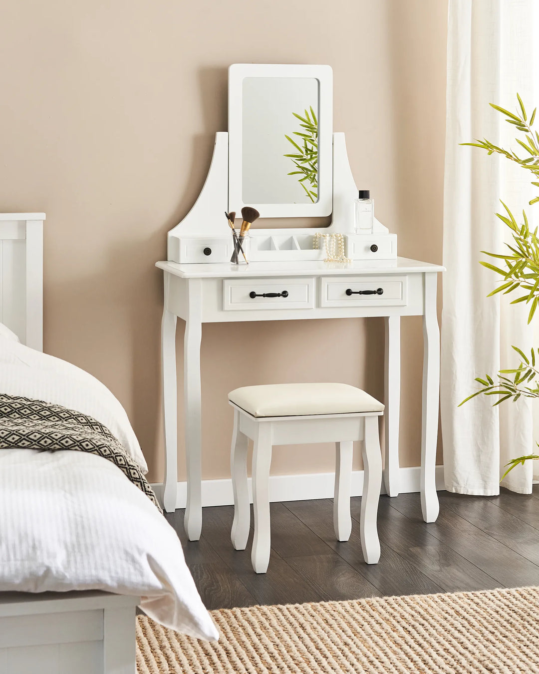Dressing Table with Mirror and Stool White Ardelle