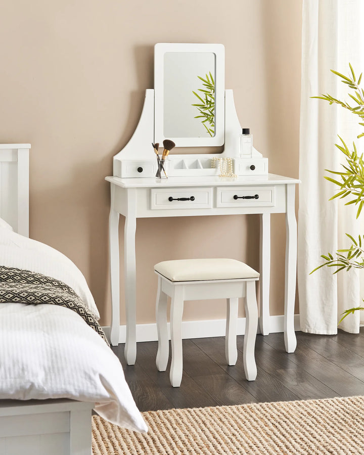 Dressing Table with Mirror and Stool White Ardelle