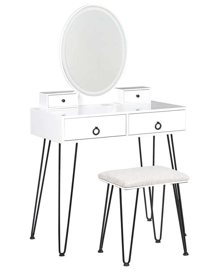 Dressing Table with Mirror and Stool White Veloura
