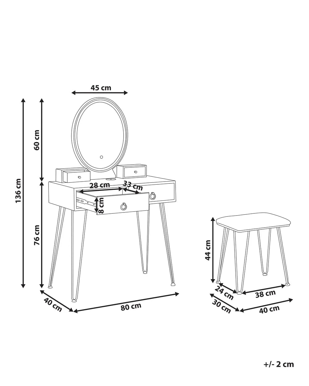 Dressing Table with Mirror and Stool White Veloura